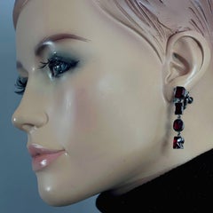 Vintage CHRISTIAN DIOR by GALLIANO Red Monogram Rhinestones Dangling Earrings