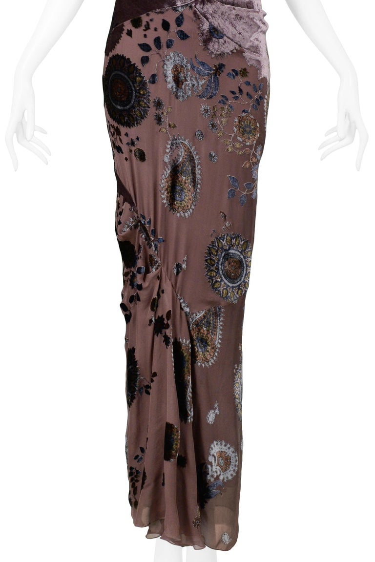 Vintage Christian Dior by Galliano Taupe Velvet Floral Devore Gown at ...