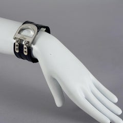 Vintage CHRISTIAN DIOR by GALLIANO Y2K Armband aus schwarzem Leder mit Logo