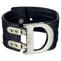 Vintage CHRISTIAN DIOR by GALLIANO Y2K Armband aus schwarzem Leder mit Logo