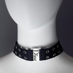 Vintage CHRISTIAN DIOR by GALLIANO Y2K Black Nylon Strap Logo Choker Necklace