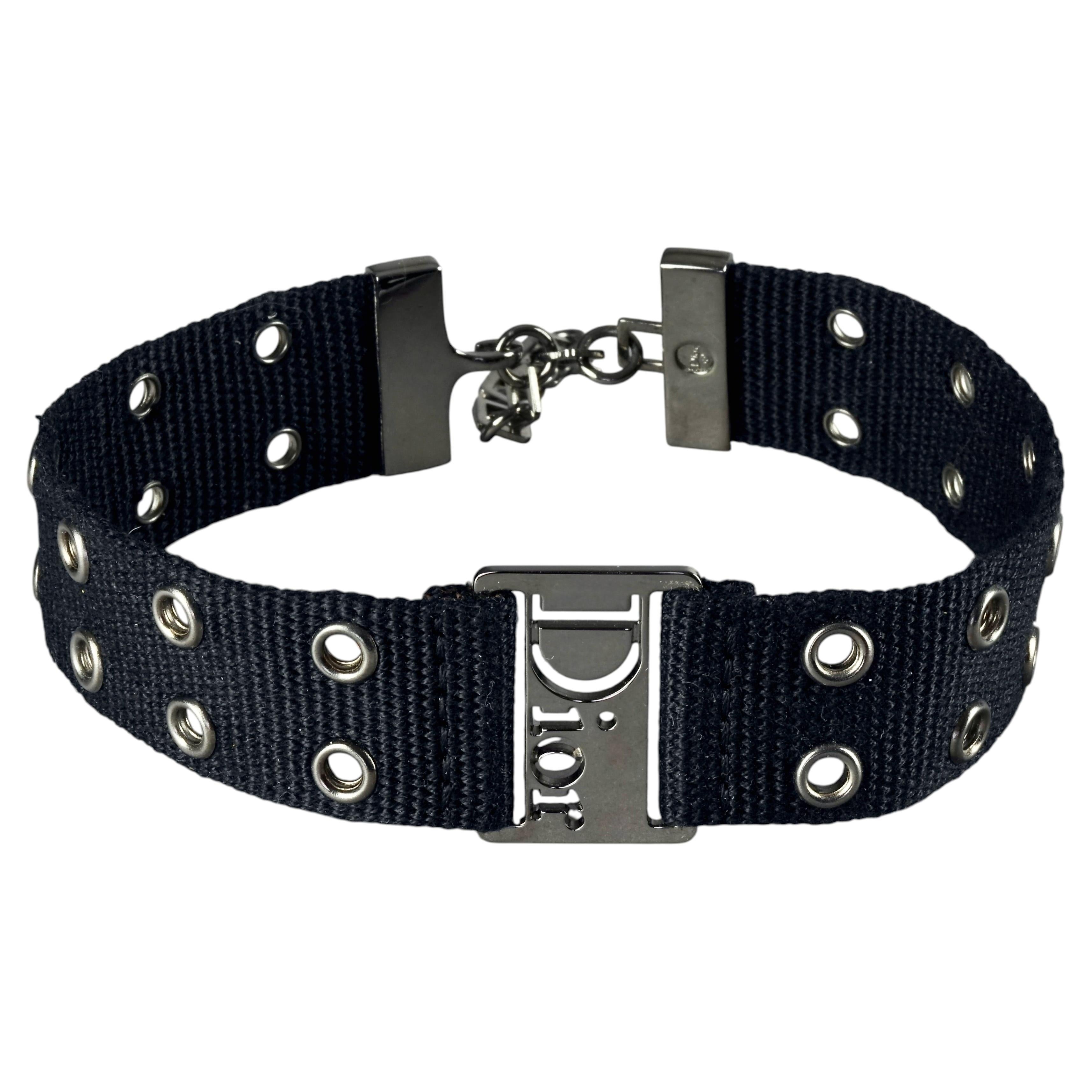 Vintage CHRISTIAN DIOR by GALLIANO Y2K Black Nylon Strap Logo Choker Necklace For Sale