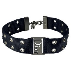 Vintage CHRISTIAN DIOR by GALLIANO Y2K Black Nylon Strap Logo Choker Necklace