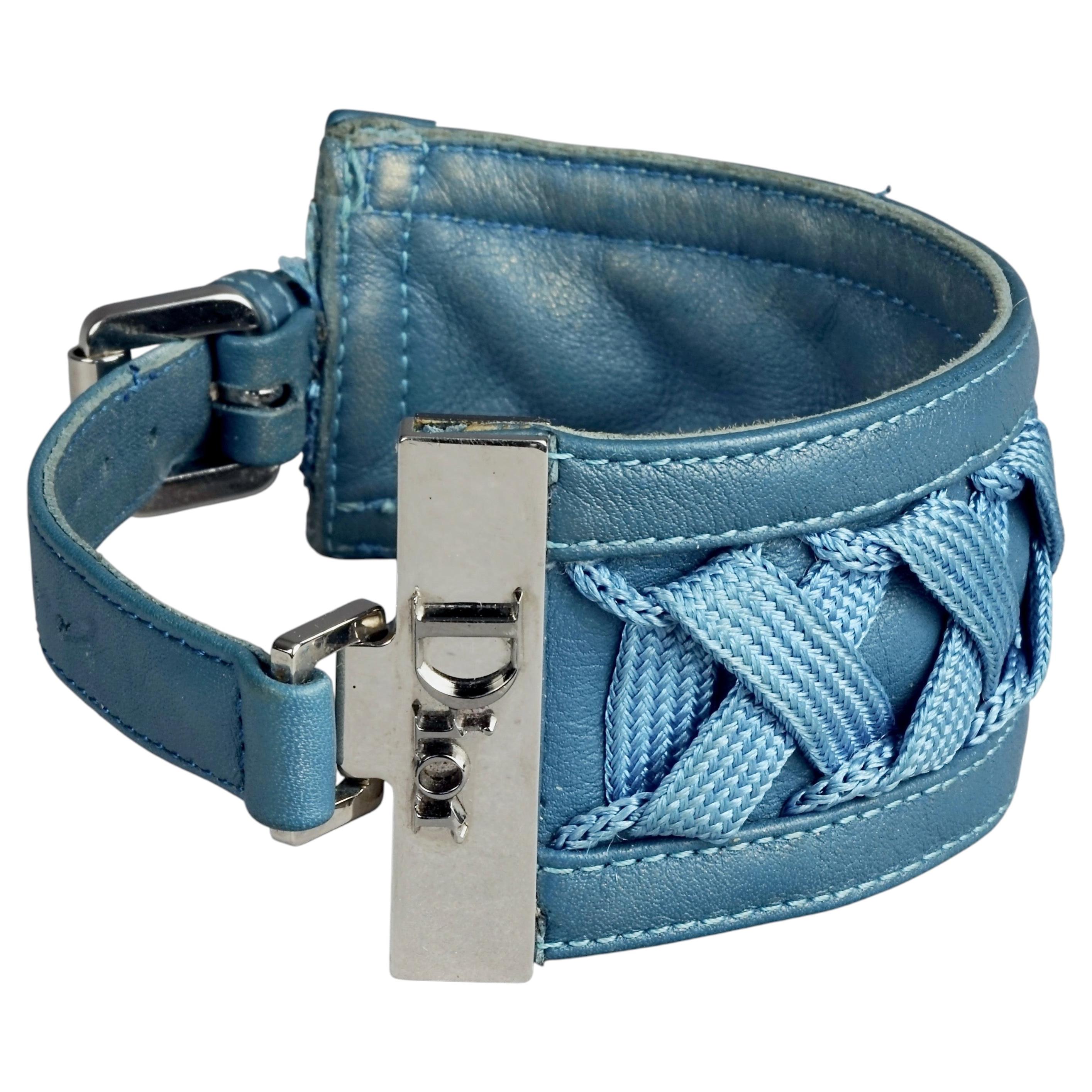 Vintage CHRISTIAN DIOR by GALLIANO Y2K Laced Corset Denim Blue Leather Cuff Brac