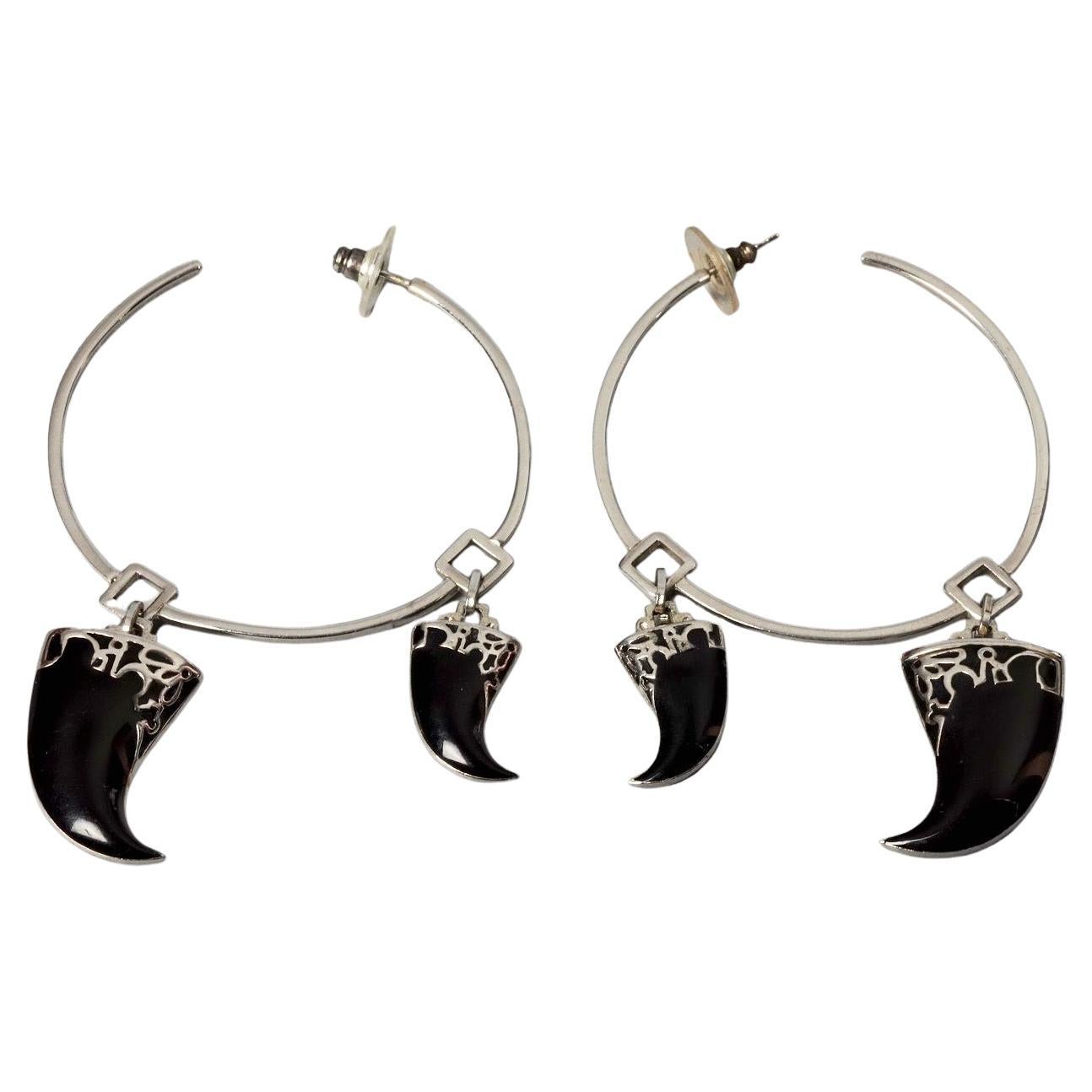 Vintage CHRISTIAN DIOR by John Galliano Schwarz Klaue Charme Hoop Ohrringe im Angebot