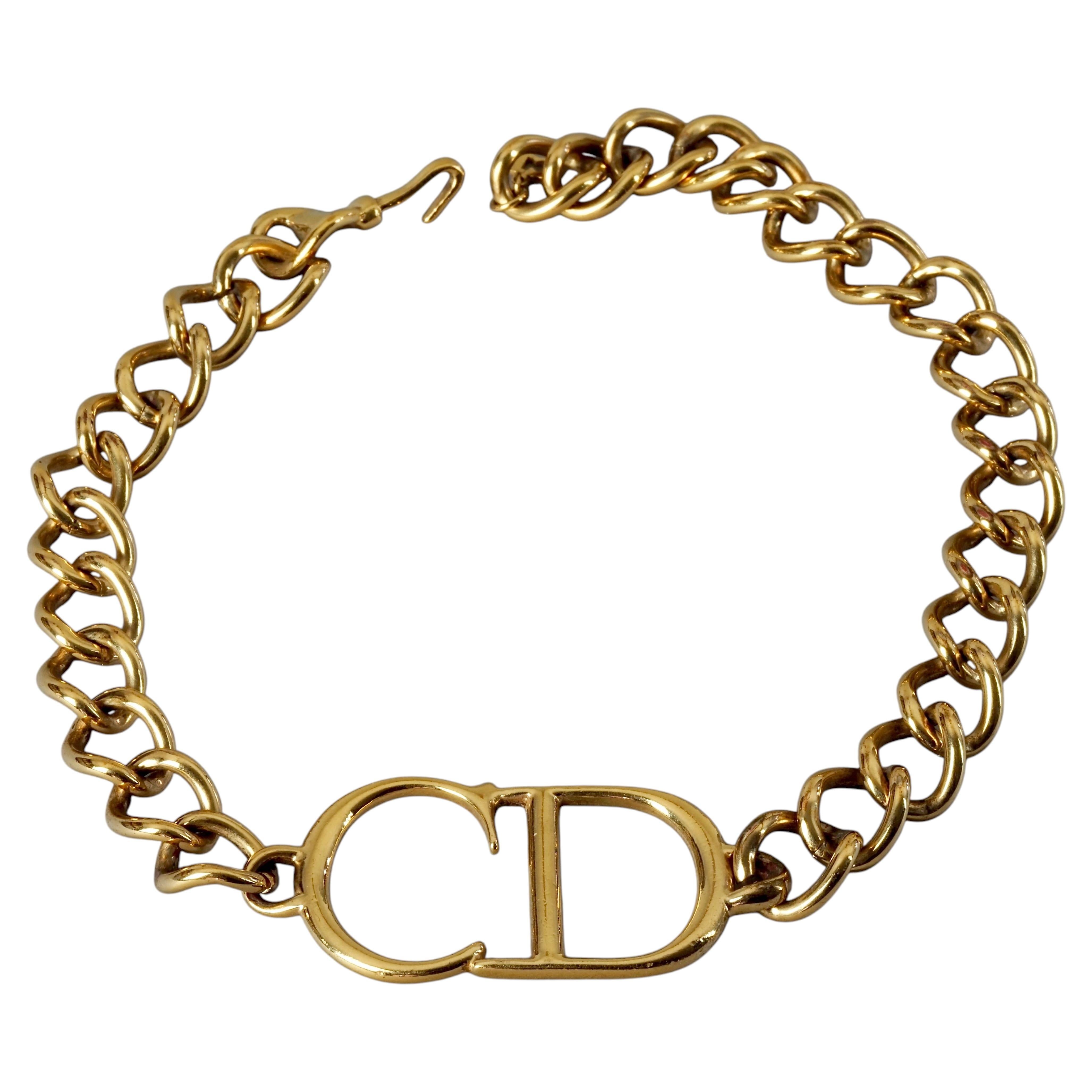 Vintage CHRISTIAN DIOR by John Galliano CD Logo Monogram Chain Necklace For Sale