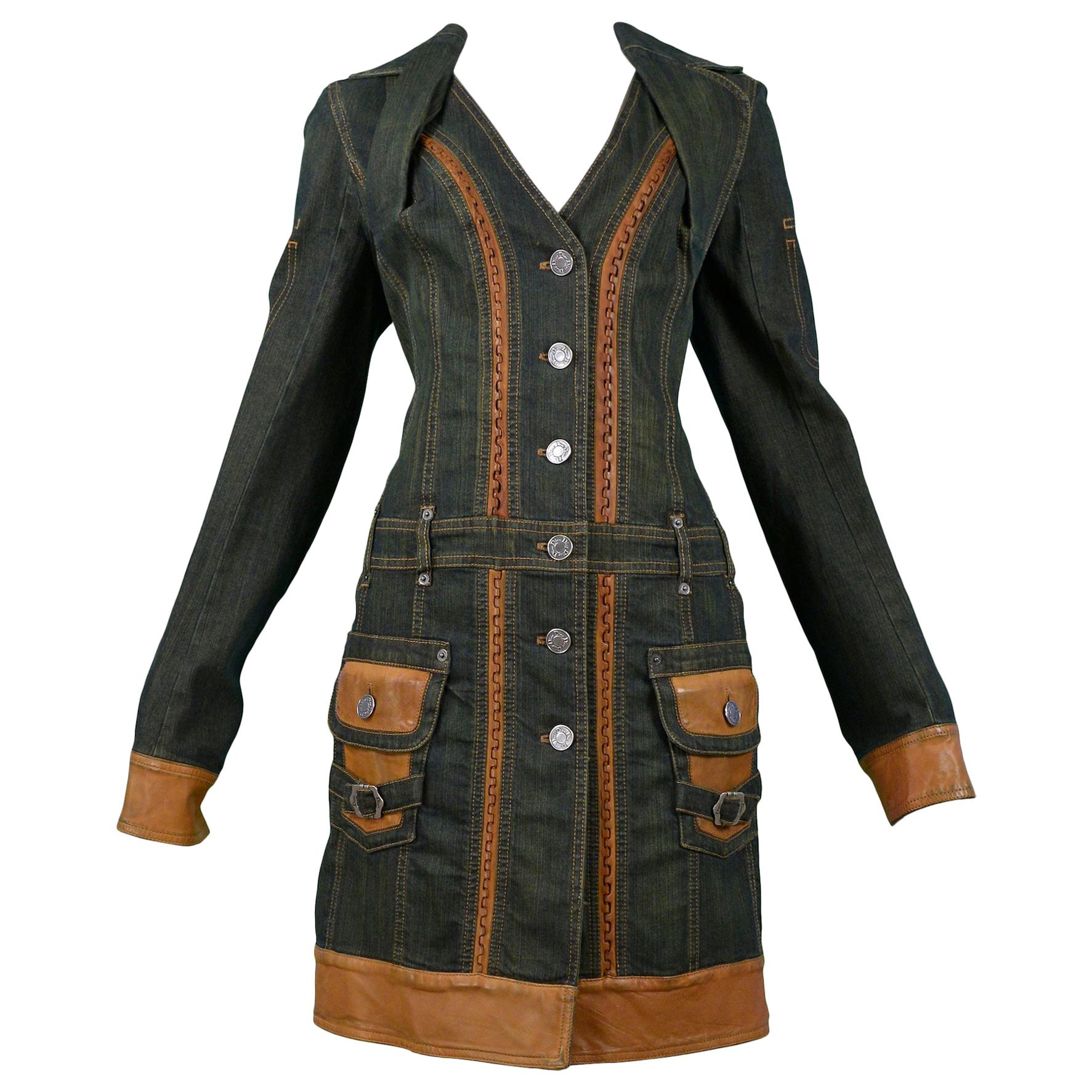 Robe manteau vintage Christian Dior par John Galliano Dirty Denim & Leather en vente