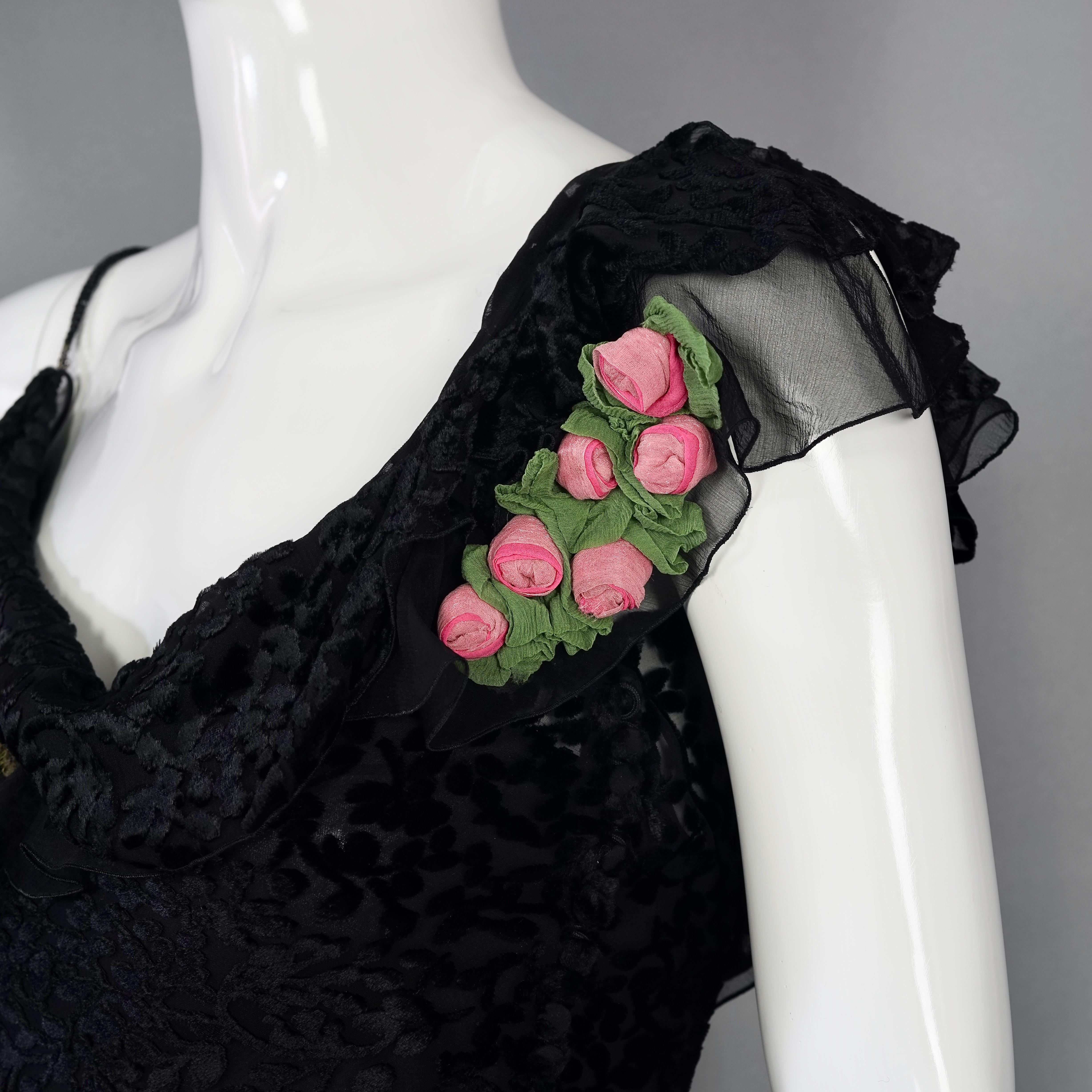 Women's Vintage CHRISTIAN DIOR by JOHN GALLIANO Velvet Flower Embellished Dress For Sale