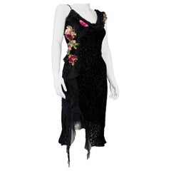 Vintage CHRISTIAN DIOR by JOHN GALLIANO Velvet Flower Embellished Dress