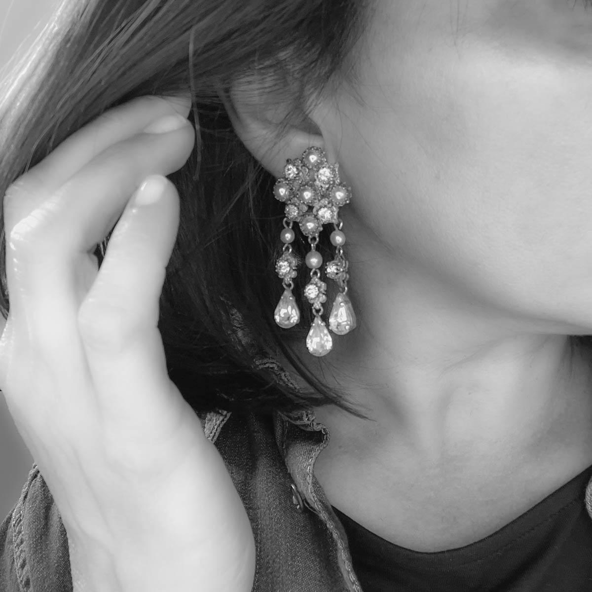 A pair of Vintage Dior by Mitchel Maer Renaissance Earrings dating to around 1953/54. Featuring a sublime trio of droplets cascading from a diamond top. Pearls and crystals including beautiful pear cuts, adding to the ethereal elegance. Be