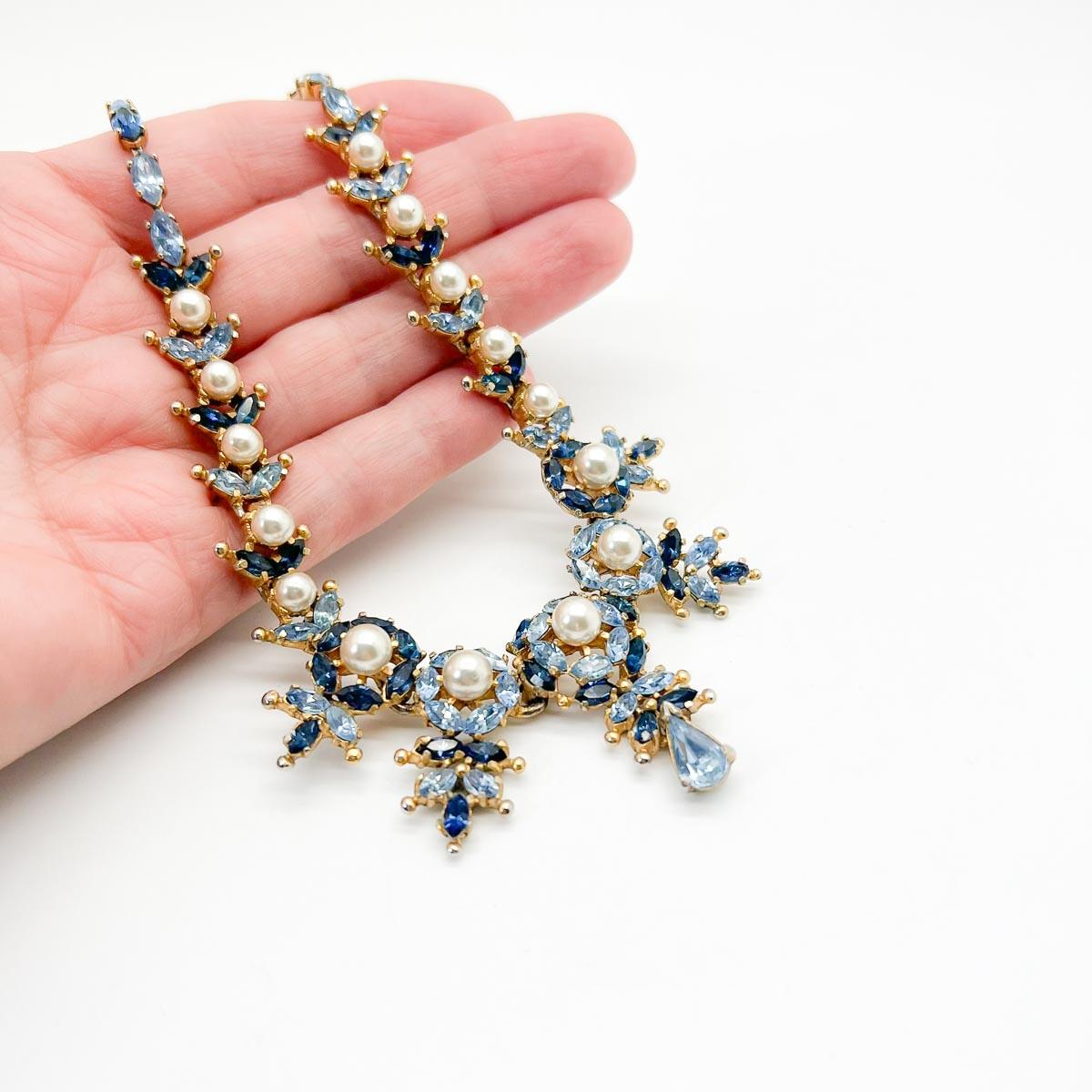 A Vintage Dior by Mitchel Maer Sapphire Necklace. Maer's floral designs for Christian Dior were especially prized and sought-after in the early 1950s and today owing to their timeless allure and exquisite craftsmanship. This particular design and