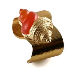 Vintage CHRISTIAN DIOR by Robert Goossens Lucite Shell Hammered Cuff Bracelet