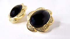 Vintage Christian Dior Cabochon Flower 18k Plated Gold Stud Earrings