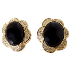 Vintage Christian Dior Cabochon Flower 18k Plated Gold Stud Earrings