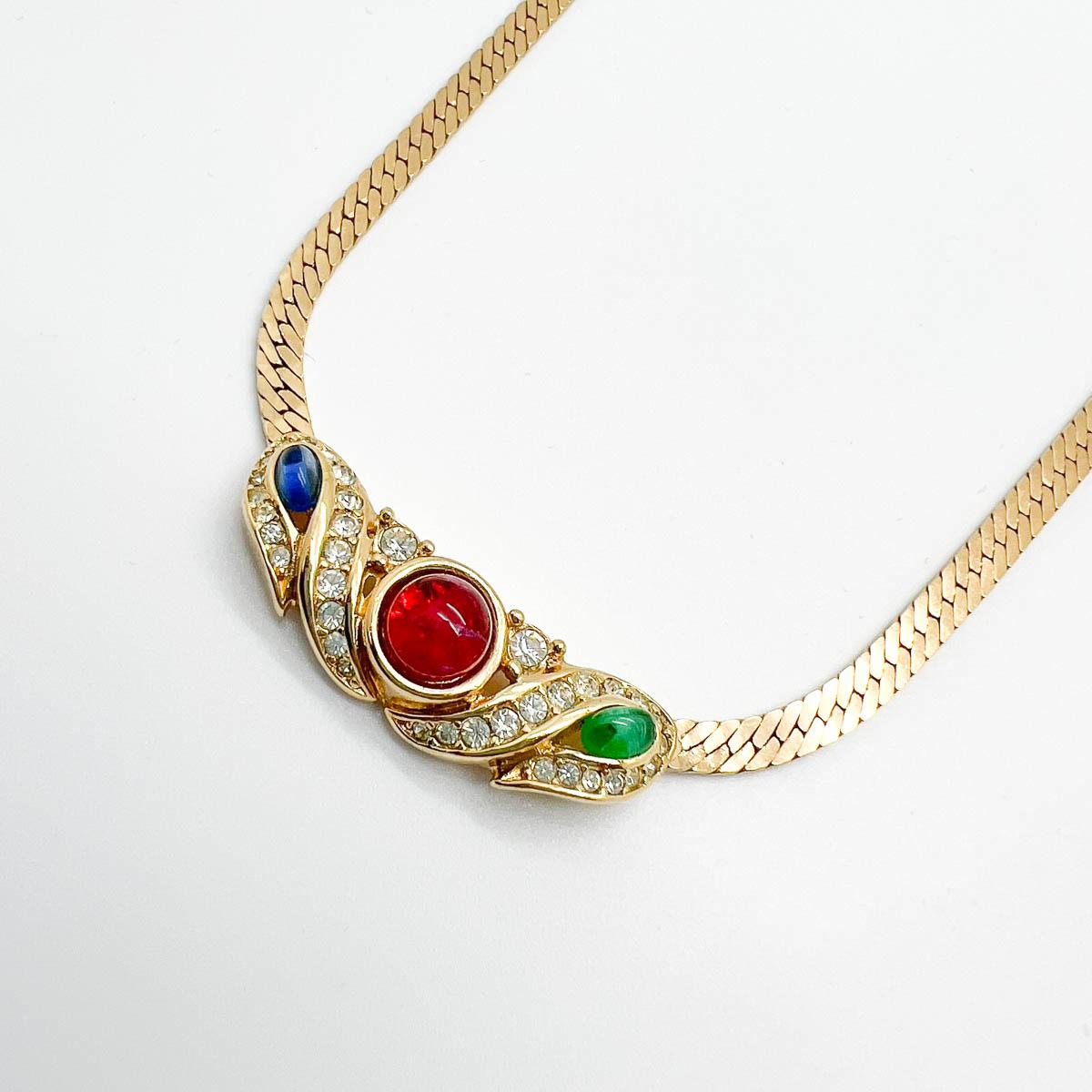 Vintage Christian Dior Cabochon Jewelled Necklace & Earrings 1980s In Good Condition For Sale In Wilmslow, GB