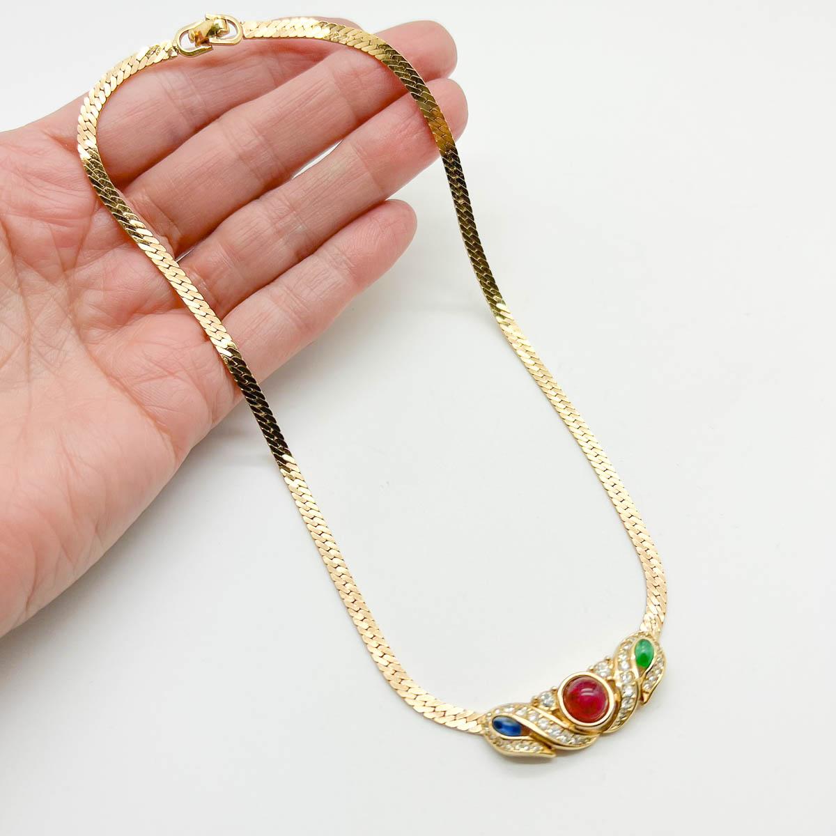 Vintage Christian Dior Cabochon Jewelled Necklace & Earrings 1980s For Sale 1