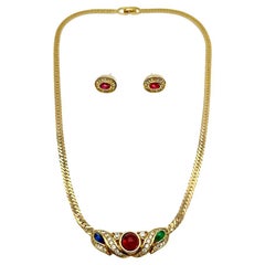 Vintage Christian Dior Cabochon Jewelled Necklace & Earrings 1980s