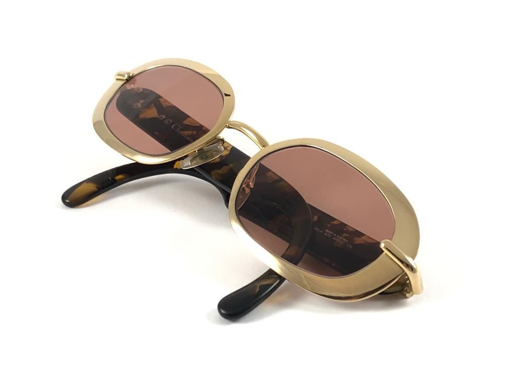 Vintage Christian Dior Carla V42 Gold Rectangular Optyl Sunglasses 80's Austria 5
