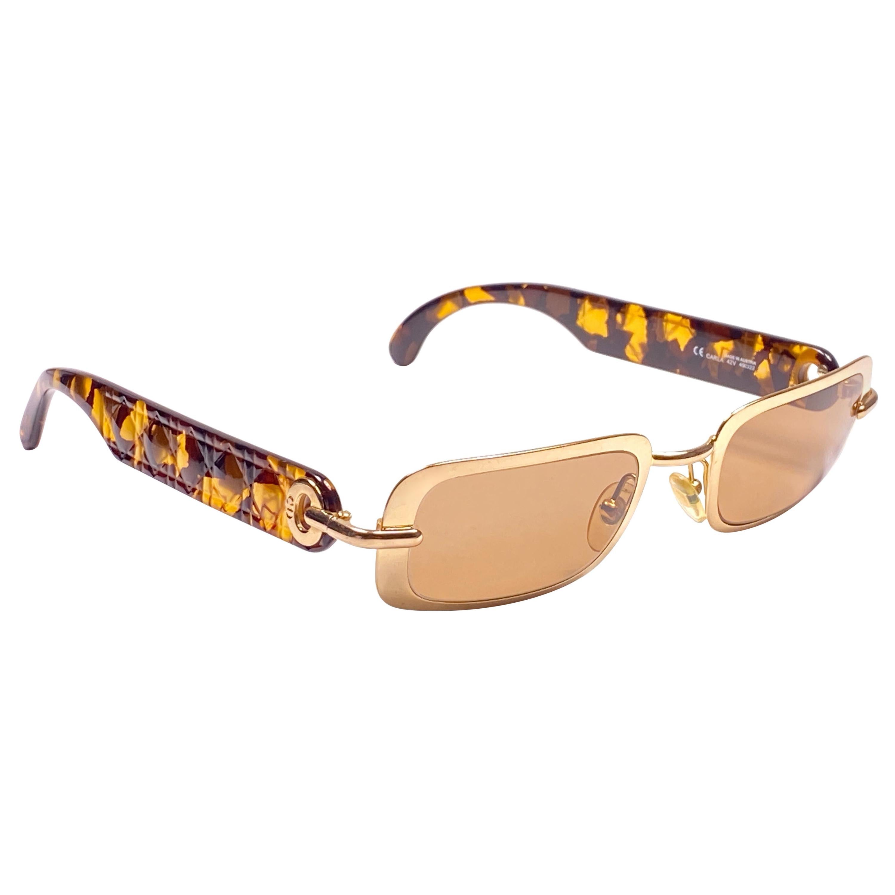 Vintage Christian Dior Carla V42 Gold Small Grey Optyl Sunglasses 1990