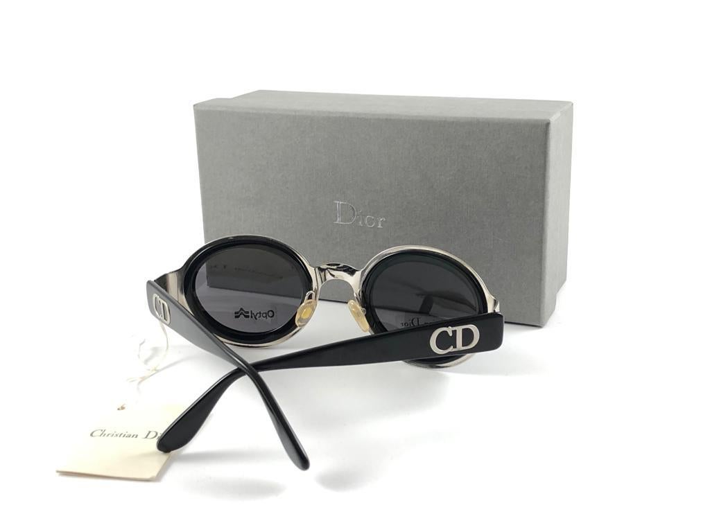 Vintage Christian Dior CD 2037 Silver & Black Sunglasses 1990'S For Sale 3
