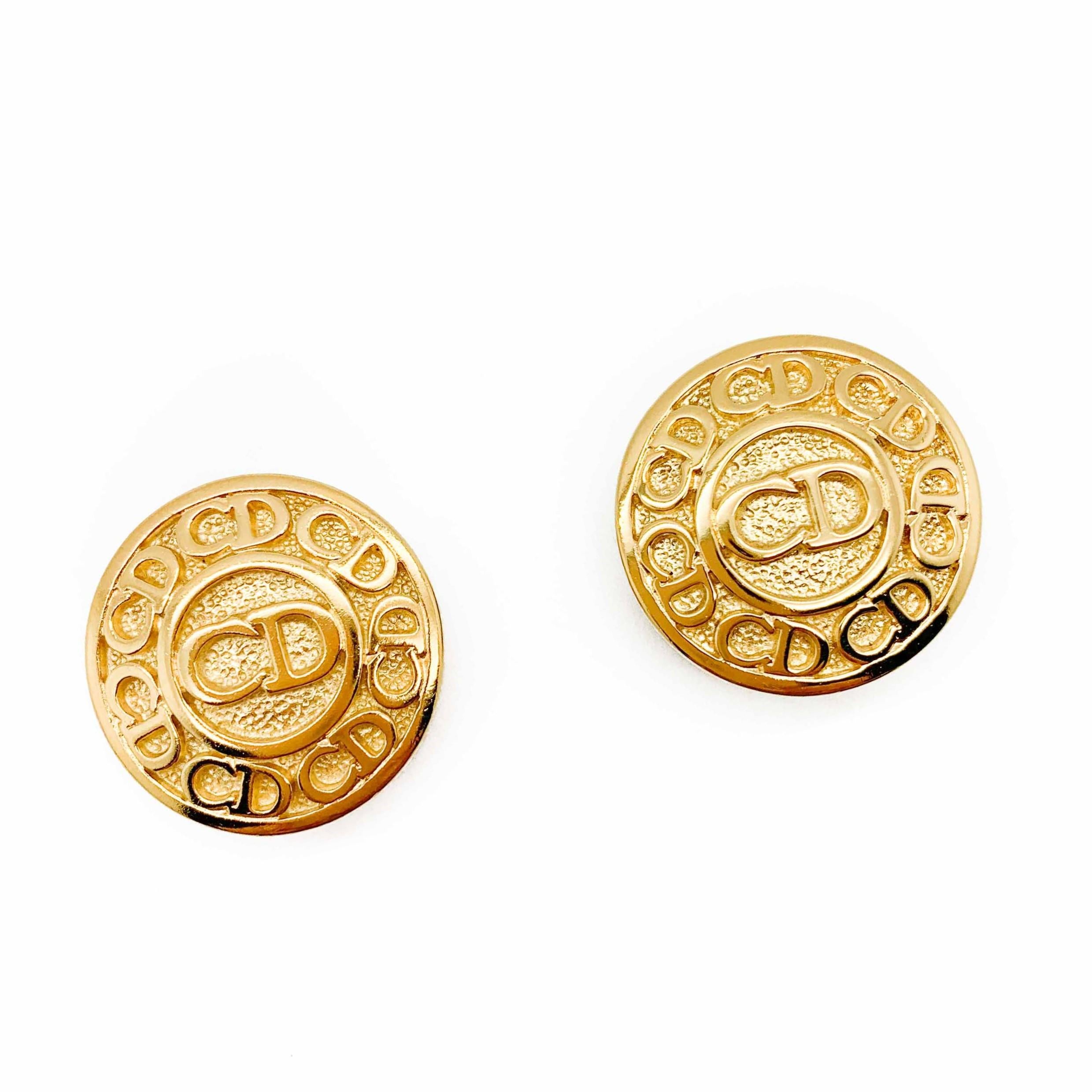 Vintage Christian Dior CD Logo Button Earrings 1990s In Good Condition For Sale In Wilmslow, GB