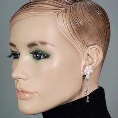 Vintage CHRISTIAN DIOR CD Logo Pastel Flower Rhinestone Dangling Earrings