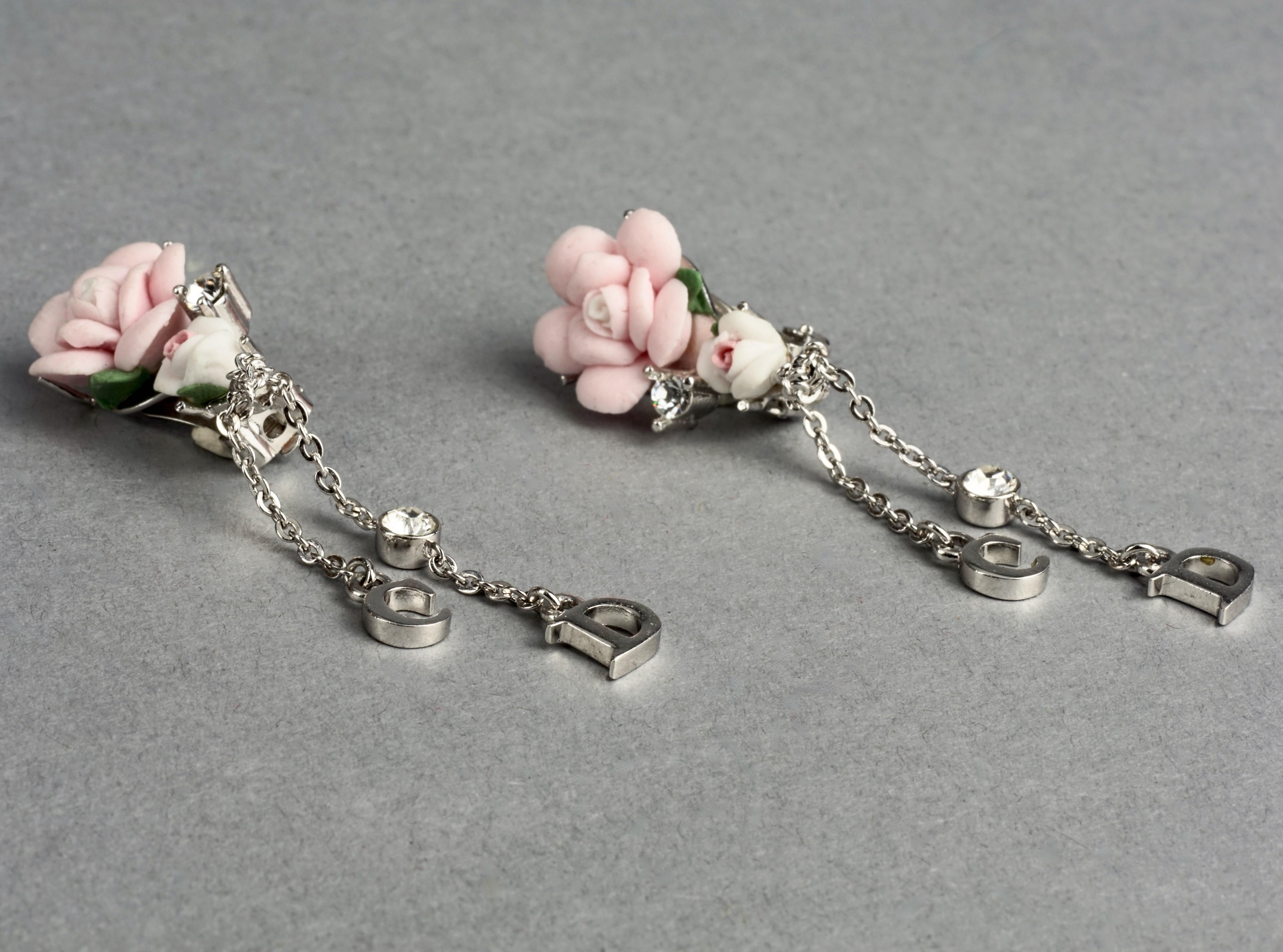 vintage dior crystal rose flower earrings pierced elegant fashion dior rose earrings