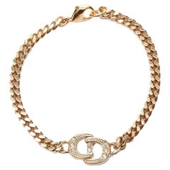 vintage CHRISTIAN DIOR CD logo pave crystal gold chain bracelet