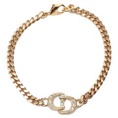 Vintage CHRISTIAN DIOR CD logo pave crystal gold chain bracelet