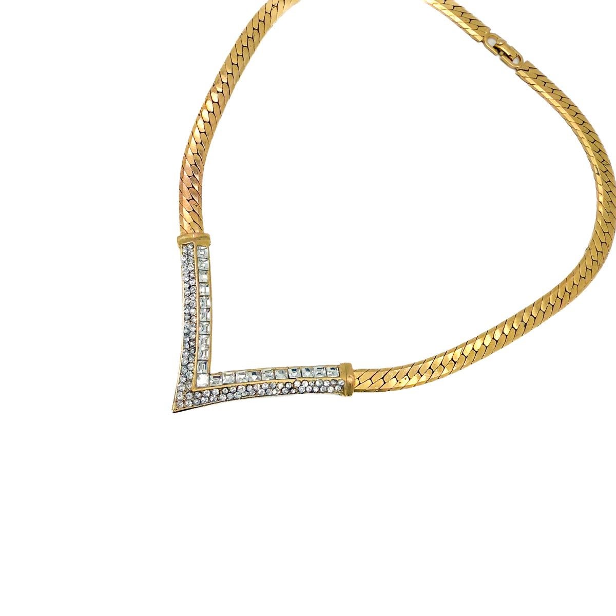 Vintage Christian Dior Chunky Crystal V Necklace 1980s In Good Condition For Sale In Wilmslow, GB