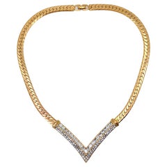 Vintage Christian Dior Chunky Crystal V Necklace 1980s
