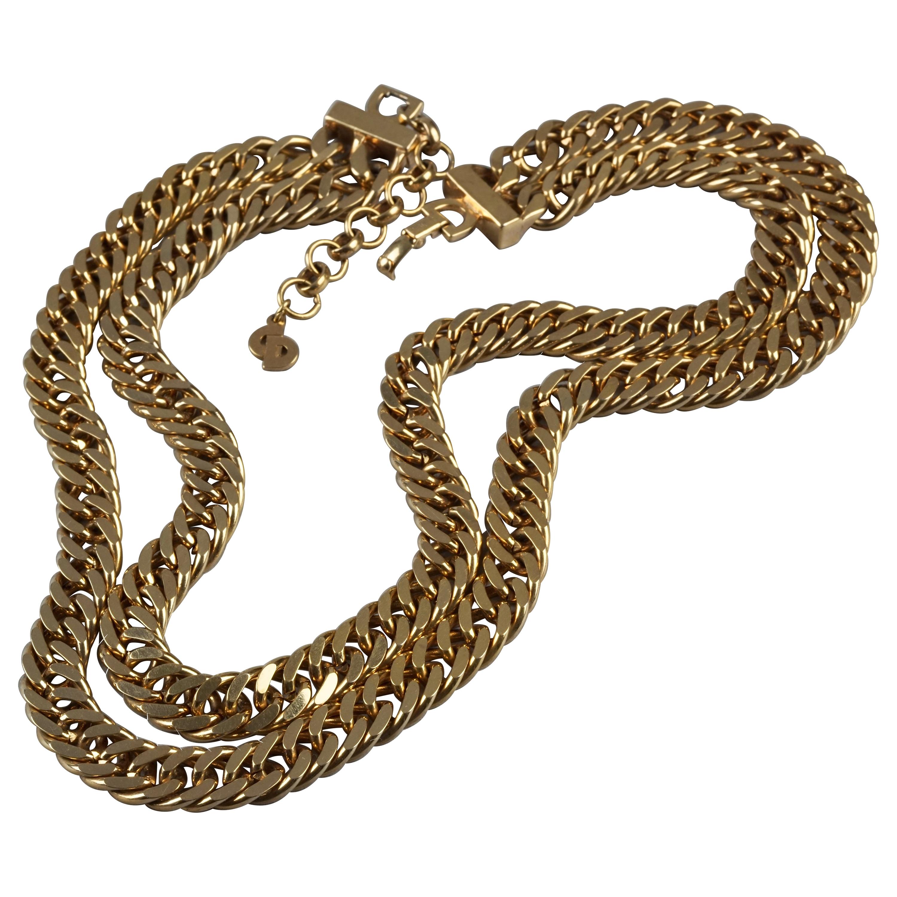 Vintage CHRISTIAN DIOR Chunky Double Chain Choker Necklace