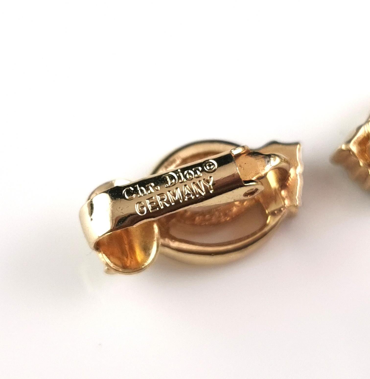 Vintage Christian Dior clip on earrings, Gold tone, Paste  In Good Condition For Sale In NEWARK, GB