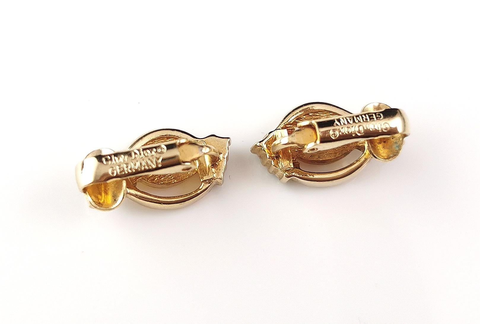 Women's Vintage Christian Dior clip on earrings, Gold tone, Paste  For Sale