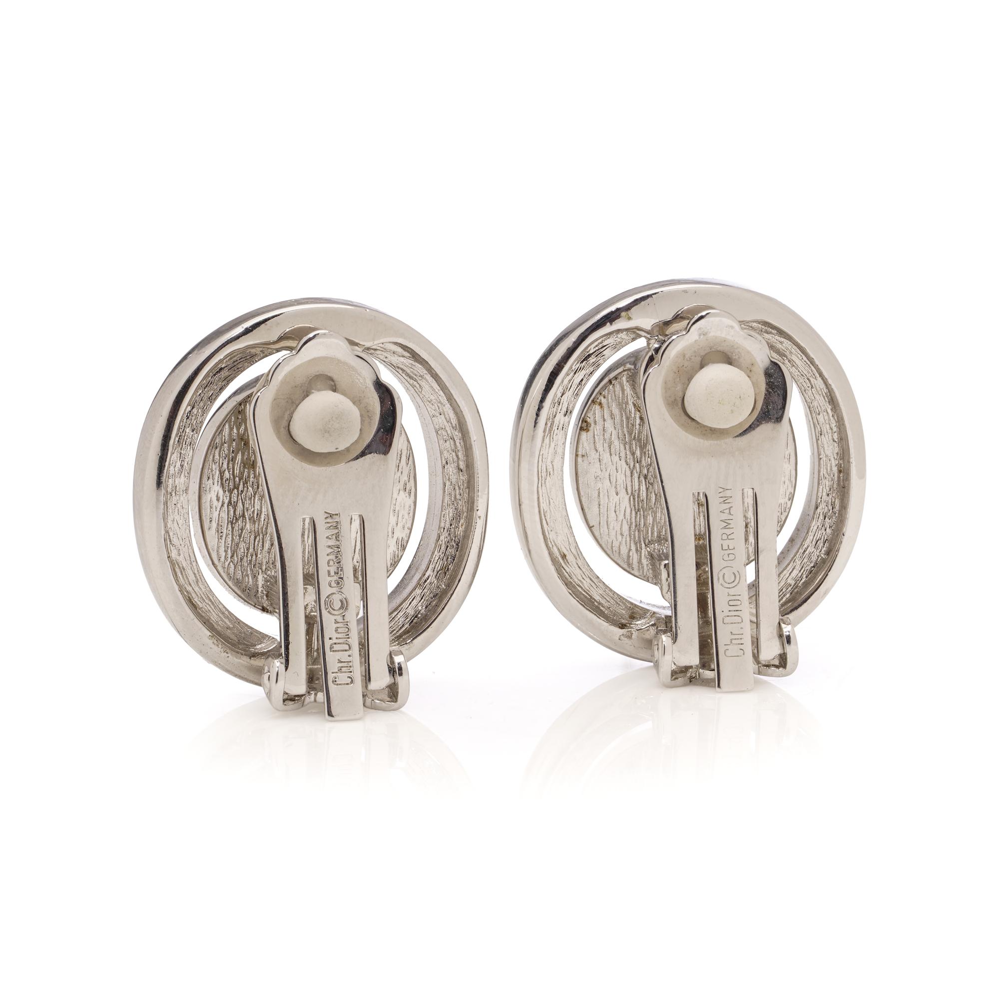 Vintage Christian Dior Clip-On Earrings with Crystal and Faux Pearl, circa 1980s In Excellent Condition For Sale In Braintree, GB
