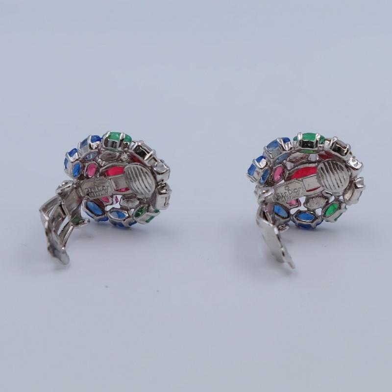 Women's or Men's Vintage Christian Dior Clip-on Earrings With Crystals and Rhinestones 1970's