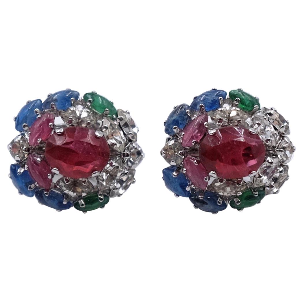 Vintage Christian Dior Clip-on Earrings With Crystals and Rhinestones 1970's