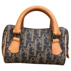 Vintage CHRISTIAN DIOR Coated Trotter Canvas Mini Boston Bag Grey Khaki