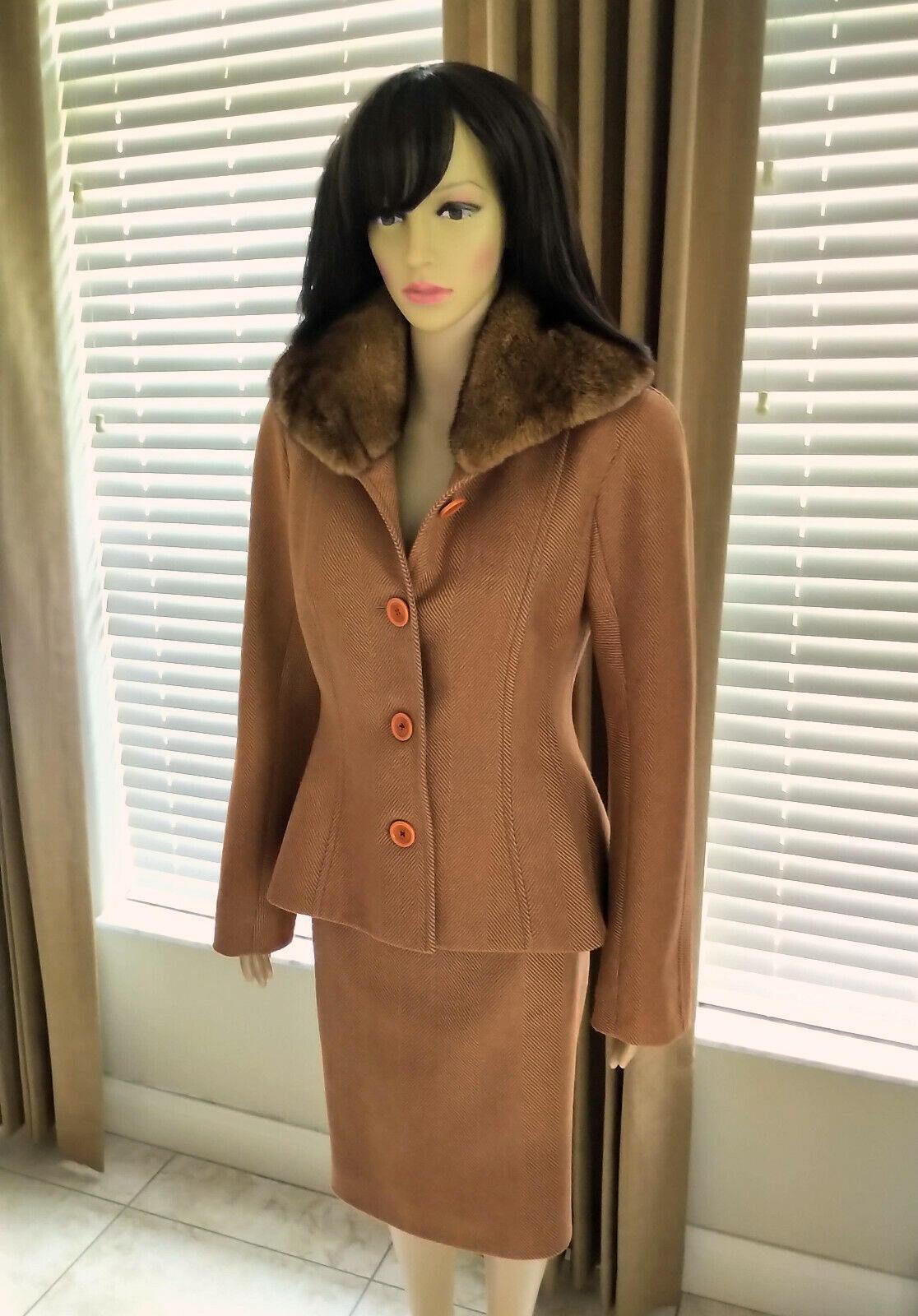 Vintage Christian Dior Copper-Bronze Tweed & Mink Jacket Skirt Suit FR 38/ US 6 1