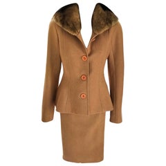Vintage Christian Dior Copper-Bronze Tweed & Mink Jacket Skirt Suit FR 38/ US 6