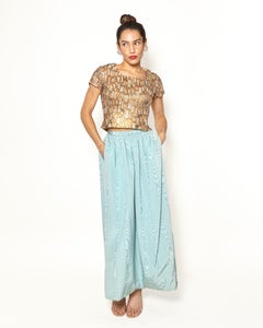 Top de manga corta vintage Christian Dior Couture Brocado metalizado