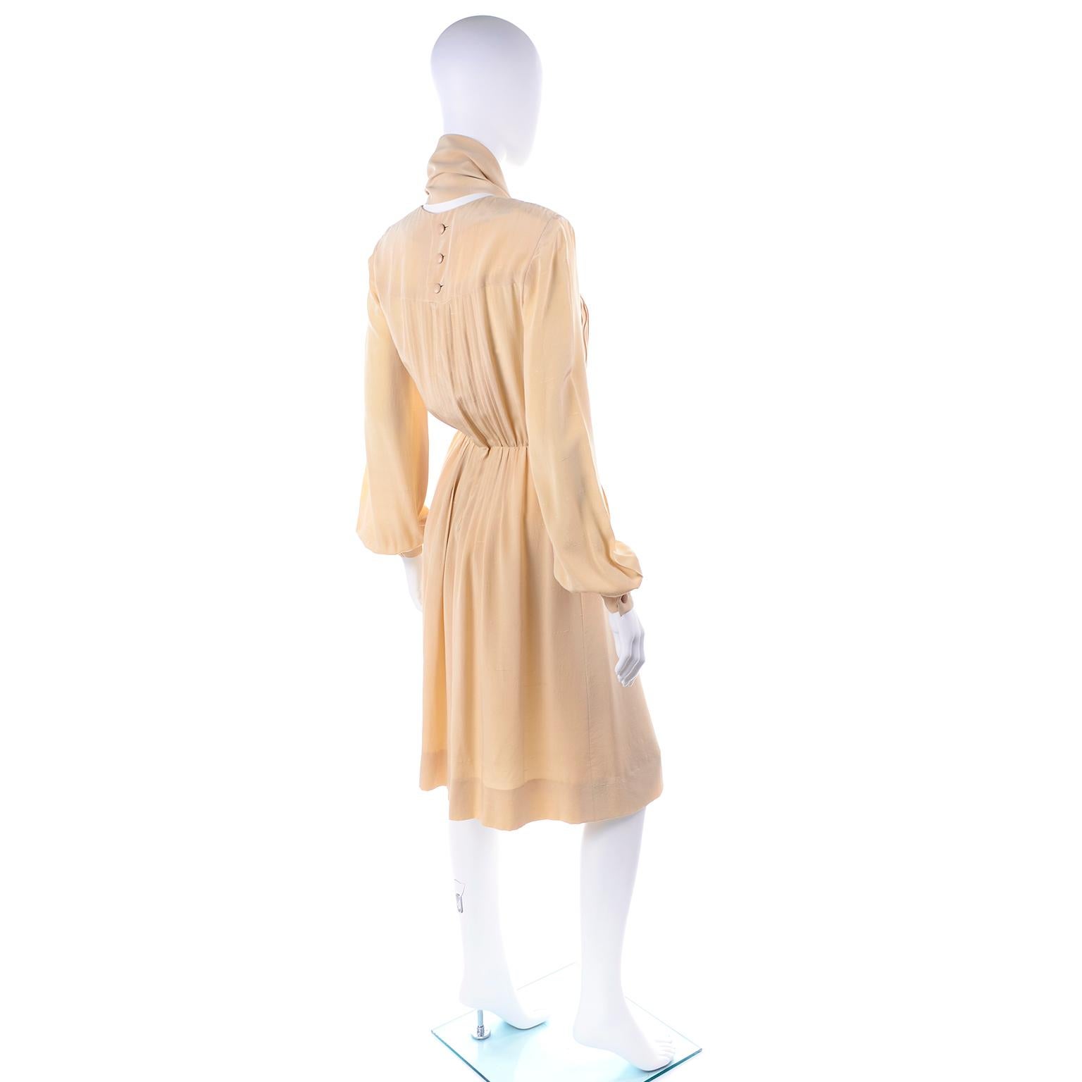 Beige Vintage Christian Dior Couture Numbered 1975 Runway Dress With Scarf