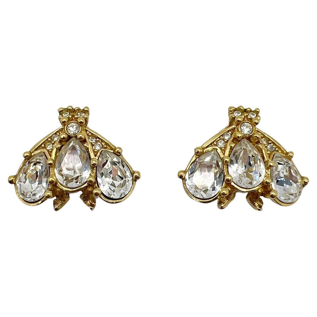 Vintage Christian Dior Iconic Crystal Bee Earrings 1980s For Sale