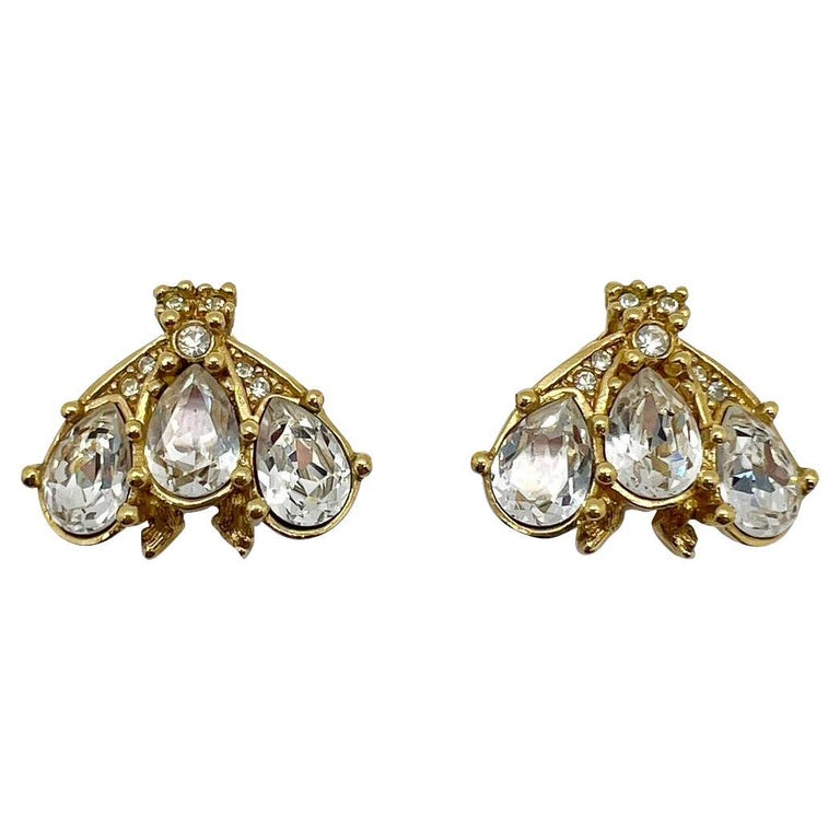 Vintage Christian Dior Crystal Bee Earrings 1980s For Sale at 1stDibs