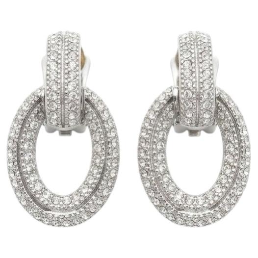 Vintage Christian Dior Crystal Pavé Gold-Tone Statement Clip Earrings 1980s