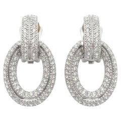 Vintage Christian Dior Crystal Pavé Gold-Tone Statement Clip Earrings 1980s