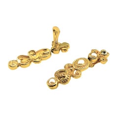 Vintage Christian Dior Crystal & Pearl Drop Estruscan Inspired Earrings 1980s