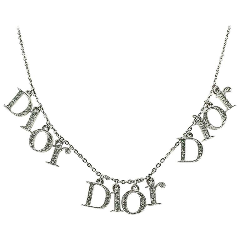 Vintage Christian Dior Crystal Spell Out Charm Necklace 1990s For Sale