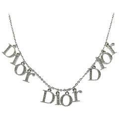 Retro Christian Dior Crystal Spell Out Charm Necklace 1990s