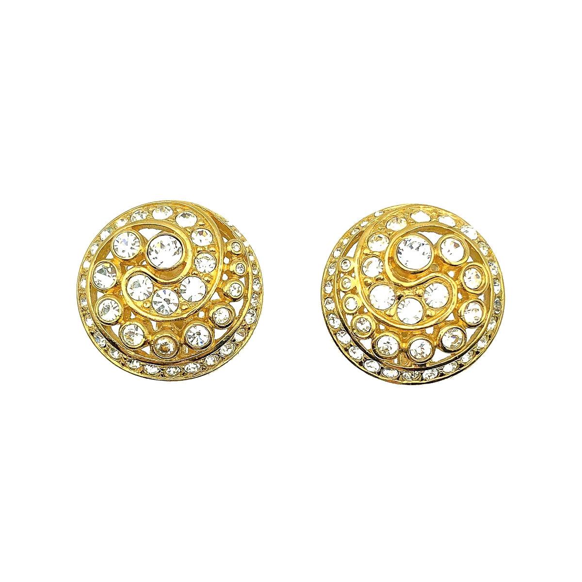 Vintage Christian Dior Crystal Swirl Earrings 1980s For Sale